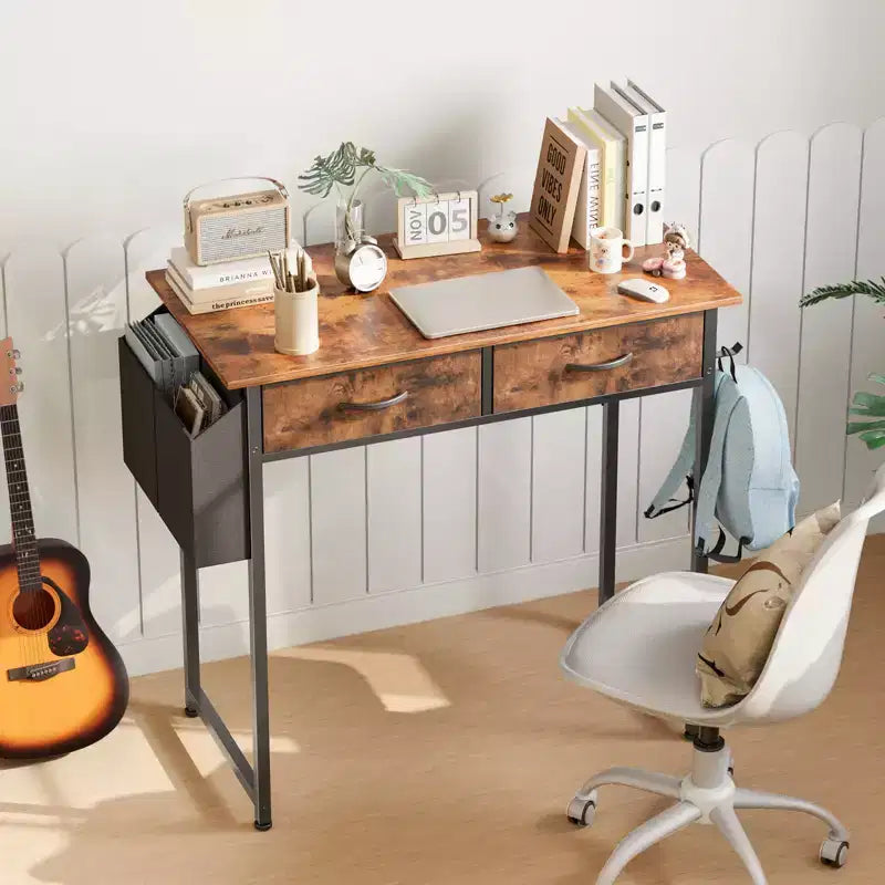 Bureau informatique avec rangement, Petite table PC d'étude pour bureau à domicile avec sac latéral en tissu et crochet pour casque, Cadre en métal (81,3 x 40 x 77,7 cm)