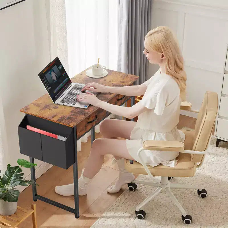 Bureau informatique avec rangement, Petite table PC d'étude pour bureau à domicile avec sac latéral en tissu et crochet pour casque, Cadre en métal (81,3 x 40 x 77,7 cm)