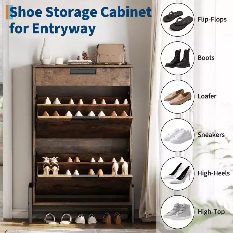 Organisateur de rangement de chaussures GustoWave avec 2 tiroirs basculants et 1 tiroir, meuble à chaussures étroit autoportant, organisateur de rangement de chaussures