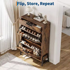 Organisateur de rangement de chaussures GustoWave avec 2 tiroirs basculants et 1 tiroir, meuble à chaussures étroit autoportant, organisateur de rangement de chaussures