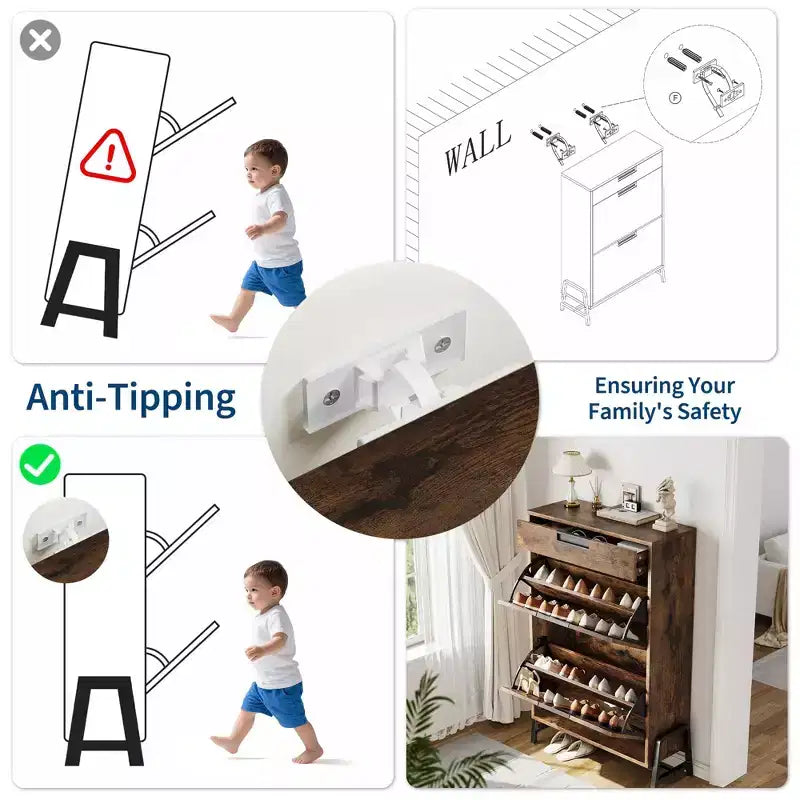 Organisateur de rangement de chaussures GustoWave avec 2 tiroirs basculants et 1 tiroir, meuble à chaussures étroit autoportant, organisateur de rangement de chaussures
