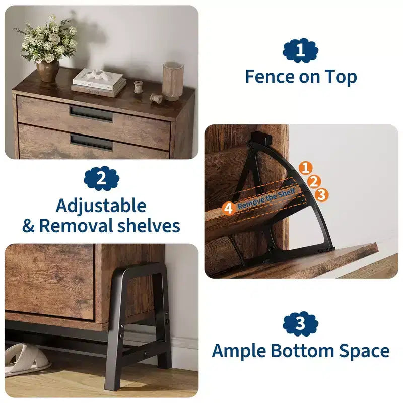 Organisateur de rangement de chaussures GustoWave avec 2 tiroirs basculants et 1 tiroir, meuble à chaussures étroit autoportant, organisateur de rangement de chaussures