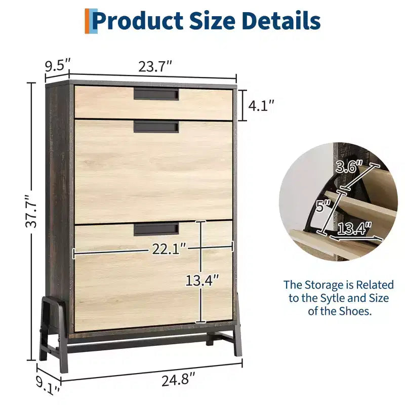 Organisateur de rangement de chaussures GustoWave avec 2 tiroirs basculants et 1 tiroir, meuble à chaussures étroit autoportant, organisateur de rangement de chaussures