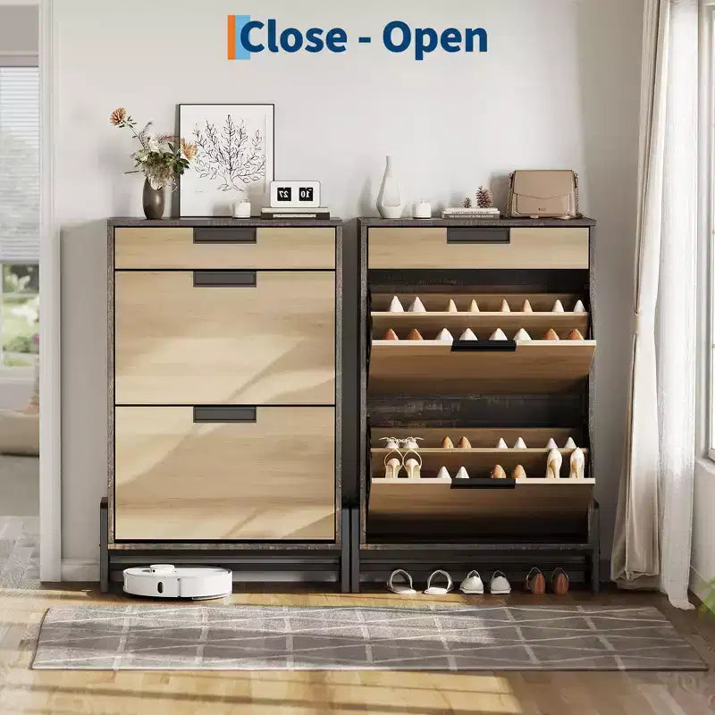 Organisateur de rangement de chaussures GustoWave avec 2 tiroirs basculants et 1 tiroir, meuble à chaussures étroit autoportant, organisateur de rangement de chaussures