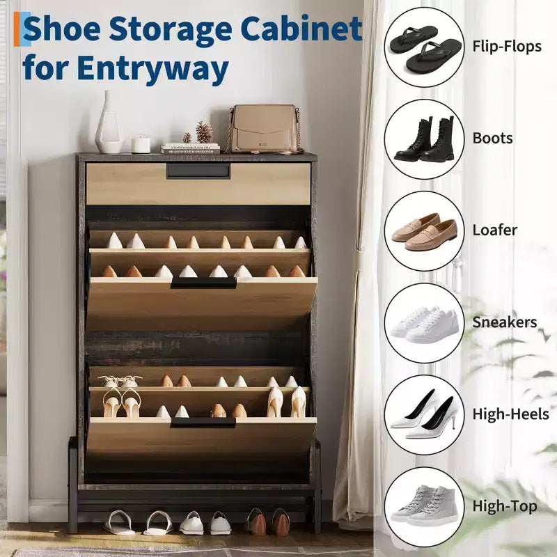 Organisateur de rangement de chaussures GustoWave avec 2 tiroirs basculants et 1 tiroir, meuble à chaussures étroit autoportant, organisateur de rangement de chaussures