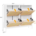 Meuble de rangement en rotin naturel avec 2 tiroirs basculants, meuble à chaussures en bois pour entrée avec rangement, étagère réglable et pieds en métal
