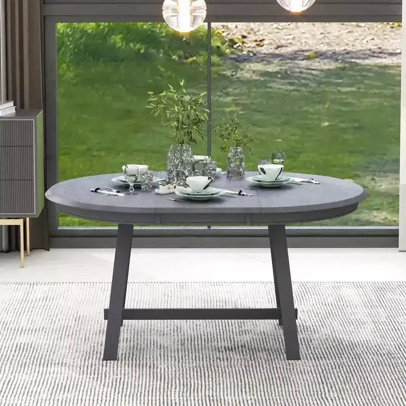 Okak Table à Manger Ronde Extensible, Table à Manger en Bois Moderne Mid-Century pour 4 à 6 Personnes, pour Salle de Réunion, Salon