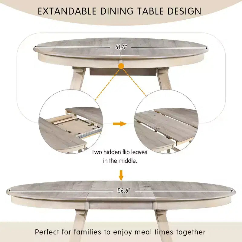 Okak Table à Manger Ronde Extensible, Table à Manger en Bois Moderne Mid-Century pour 4 à 6 Personnes, pour Salle de Réunion, Salon