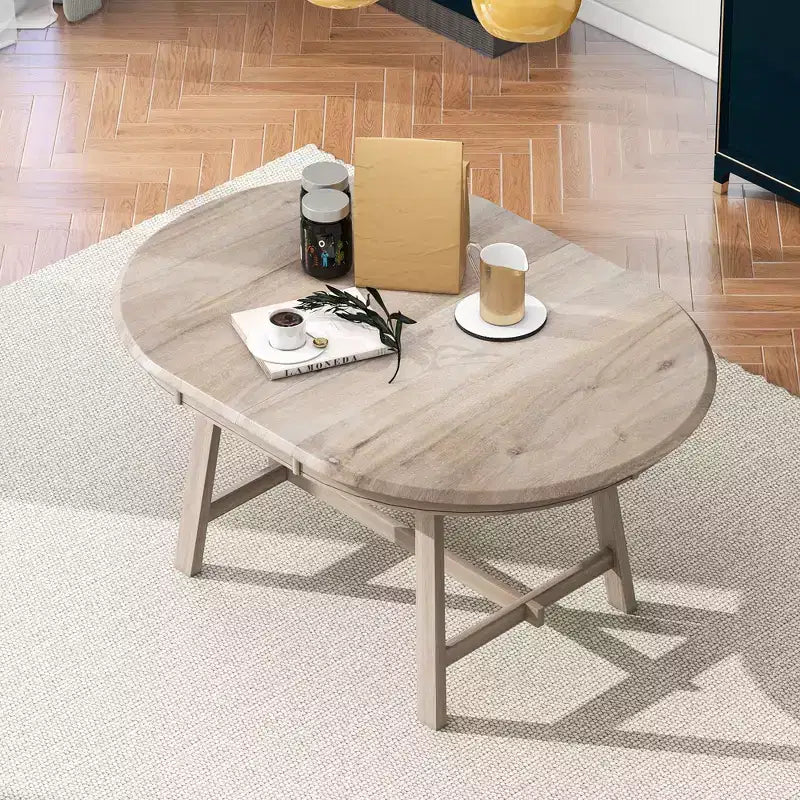 Okak Table à Manger Ronde Extensible, Table à Manger en Bois Moderne Mid-Century pour 4 à 6 Personnes, pour Salle de Réunion, Salon