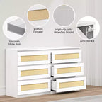 Commode en rotin à 6 tiroirs - Meuble de rangement en bois mince, Organisateur autoportant pour chambre et entrée