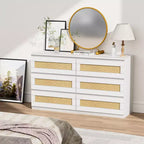 Commode en rotin à 6 tiroirs - Meuble de rangement en bois mince, Organisateur autoportant pour chambre et entrée