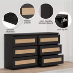 Commode en rotin à 6 tiroirs - Meuble de rangement en bois mince, Organisateur autoportant pour chambre et entrée