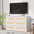 Commode en rotin à 6 tiroirs - Meuble de rangement en bois mince, Organisateur autoportant pour chambre et entrée