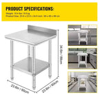 VEVOR Table de Travail en Acier Inoxydable 61 x 61 x 89 cm, Table de Préparation Commerciale Robuste, Table de Travail en Métal, Argent