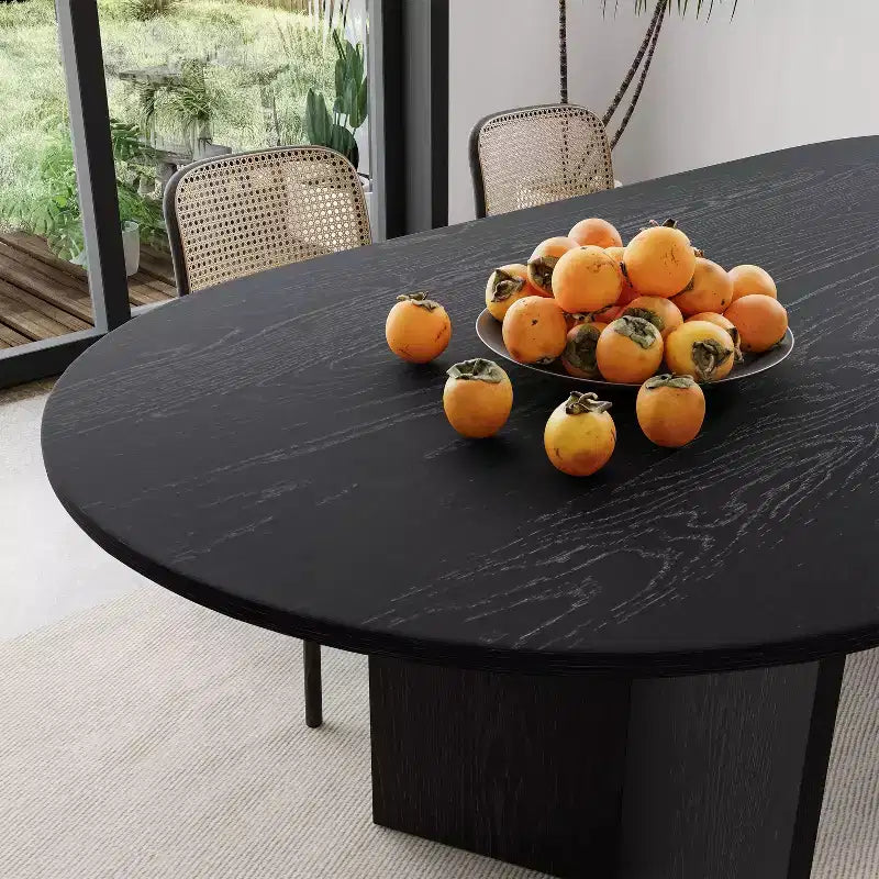 Grande table à manger ovale noire 79 Farmhouse pour 6 à 8 personnes avec pieds en V pour salle à manger et salon