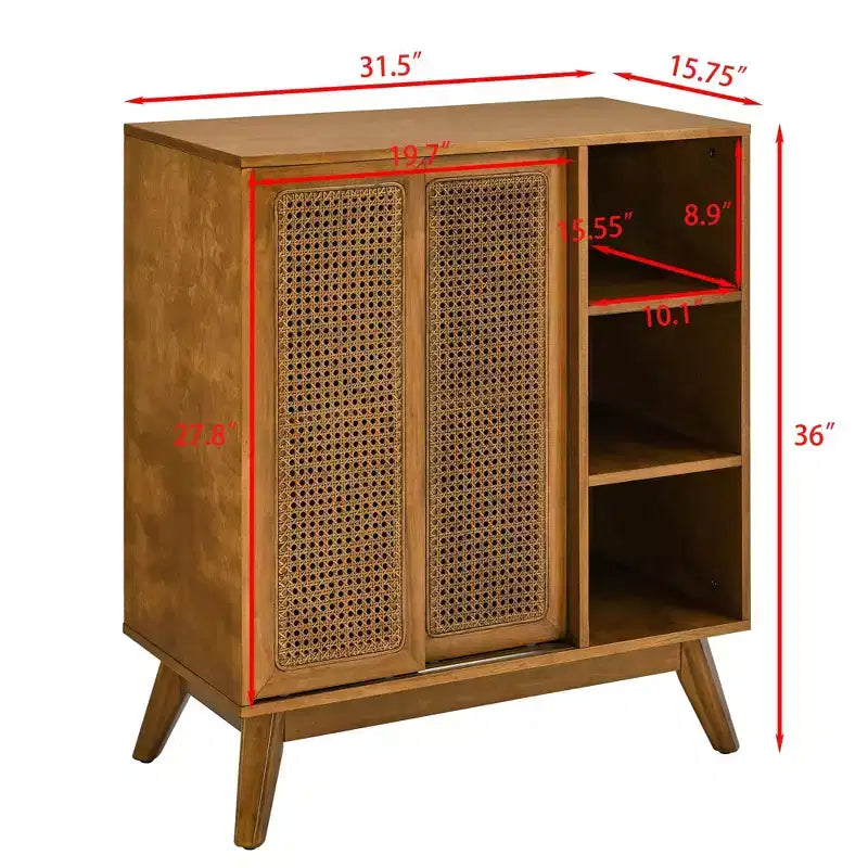 Bahut moderne en rotin Okak avec rangement multicouche, buffet de café en bois massif pour cuisine/entrée/salle à manger/salon