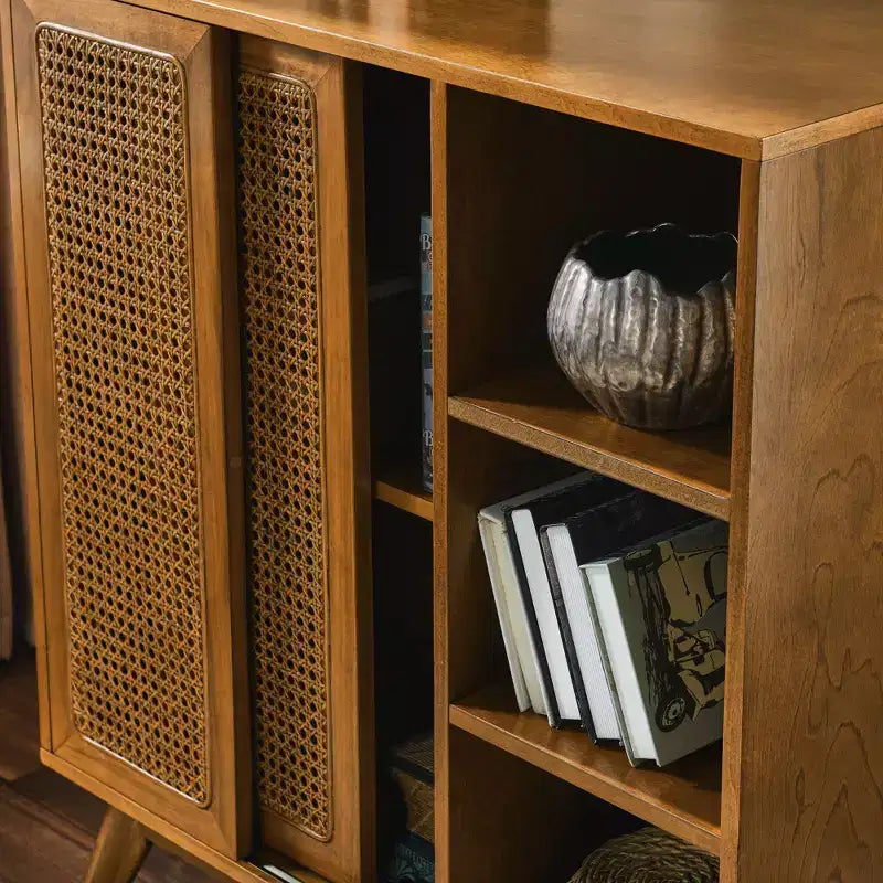Bahut moderne en rotin Okak avec rangement multicouche, buffet de café en bois massif pour cuisine/entrée/salle à manger/salon