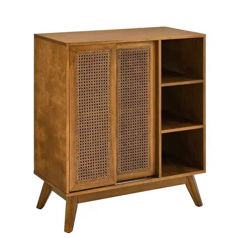 Bahut moderne en rotin Okak avec rangement multicouche, buffet de café en bois massif pour cuisine/entrée/salle à manger/salon