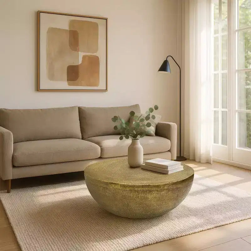 Royal Hampton Coffee Table | 36 Inch Round Bowl Base with Hand Etched Texture