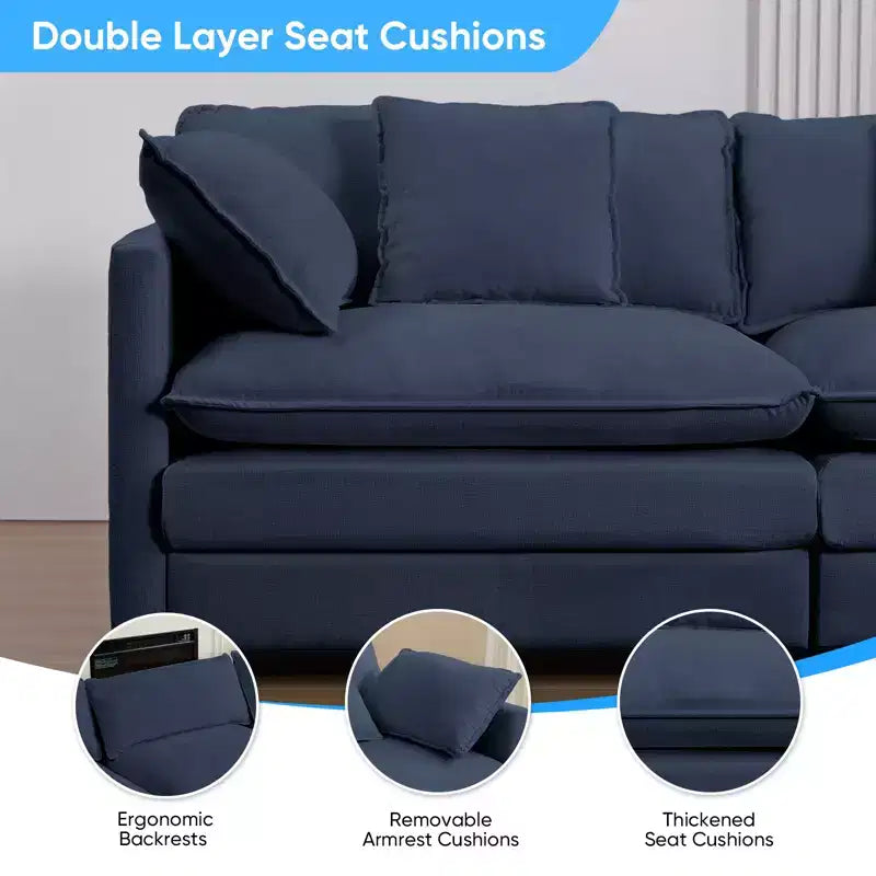 Canapé modulable en U Mjkone 113'', canapé nuage à 5 places avec 2 poufs, canapé-lit moderne en chenille avec assise profonde