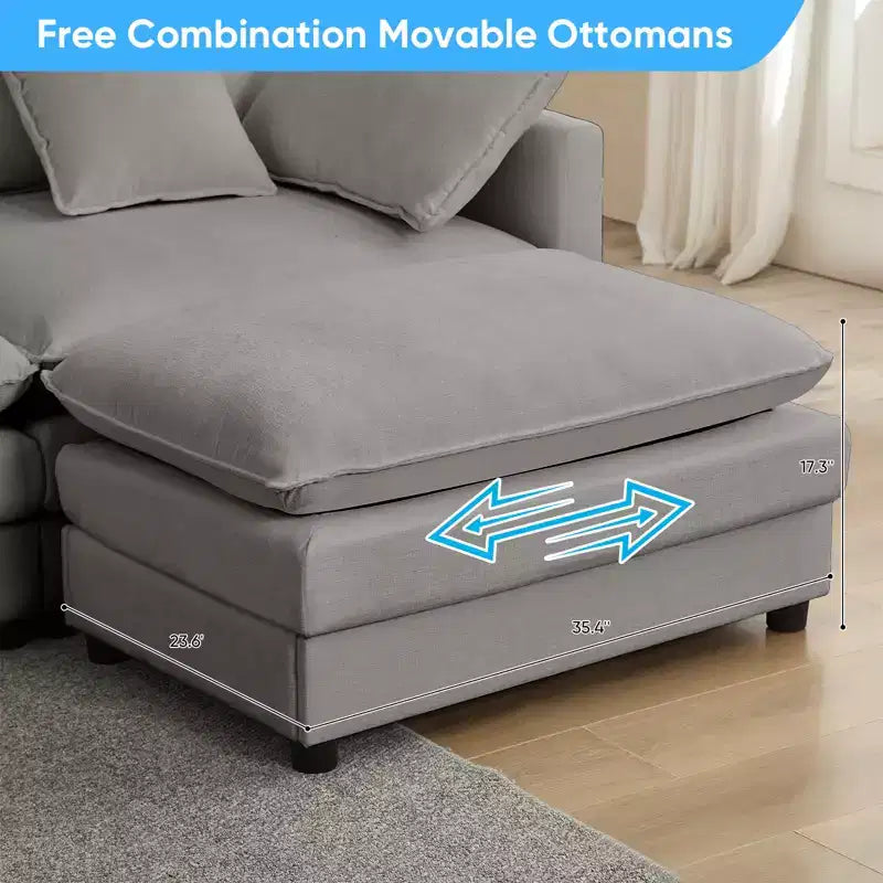 Canapé modulable en U Mjkone 113'', canapé nuage à 5 places avec 2 poufs, canapé-lit moderne en chenille avec assise profonde