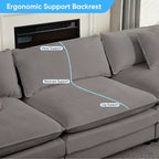 Canapé modulable en U Mjkone 113'', canapé nuage à 5 places avec 2 poufs, canapé-lit moderne en chenille avec assise profonde