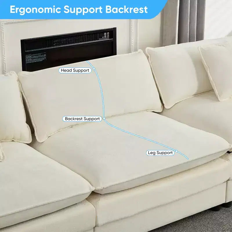 Canapé modulable en U Mjkone 113'', canapé nuage à 5 places avec 2 poufs, canapé-lit moderne en chenille avec assise profonde