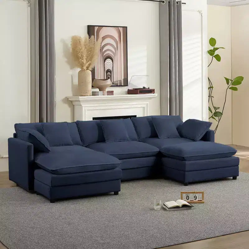 Canapé modulable en U Mjkone 113'', canapé nuage à 5 places avec 2 poufs, canapé-lit moderne en chenille avec assise profonde