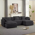 Canapé modulable en U Mjkone 113'', canapé nuage à 5 places avec 2 poufs, canapé-lit moderne en chenille avec assise profonde