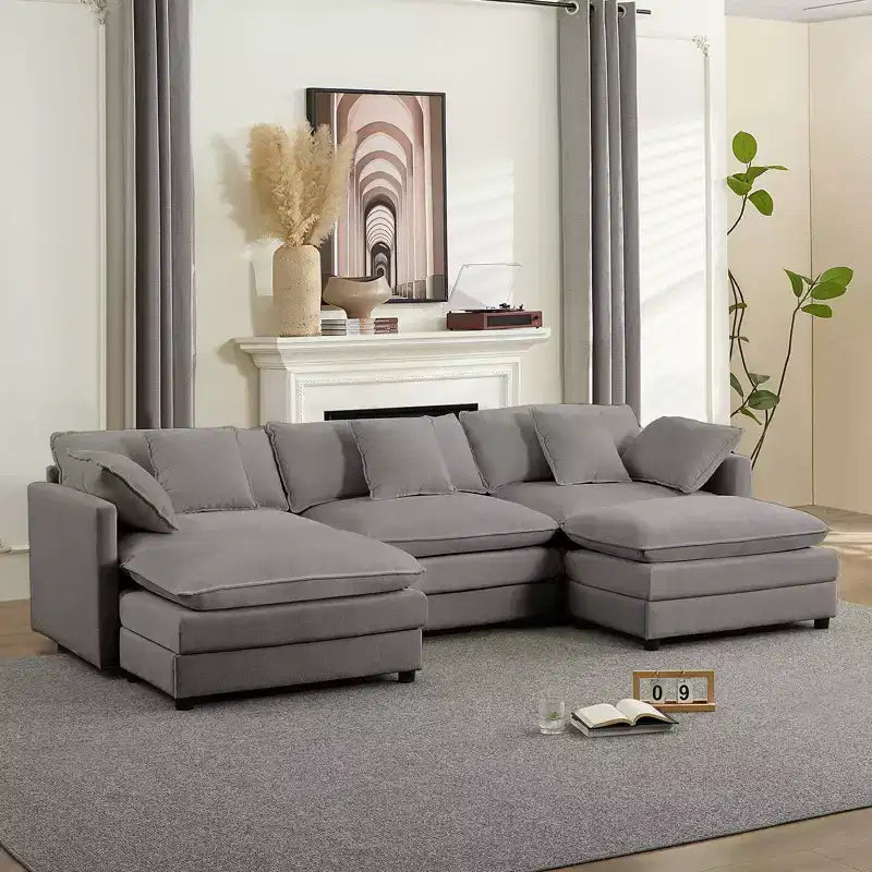 Canapé modulable en U Mjkone 113'', canapé nuage à 5 places avec 2 poufs, canapé-lit moderne en chenille avec assise profonde