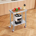 Table de Travail en Acier Inoxydable VEVOR 30 x 18 x 34 Pouces, Capacité de Charge 317,5 kg avec 4 Roues, 3 Niveaux de Hauteur Réglables, Argent
