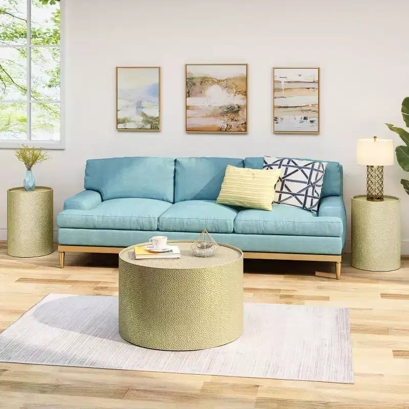 GDFStudio Geyer – Ensemble de 3 tables d'appoint et basse rondes modernes en fer