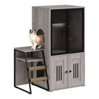 Meuble de litière pour chat GustomWave, armoire double cachée 2 en 1 avec bac à litière fermé et échelle, meuble pour chat en bois