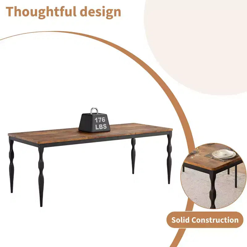 Table de salle à manger rectangulaire Senfot de 180 cm pour 8 personnes, table de cuisine rustique de style ferme avec grand plateau, longue table de salle à manger en bois avec pieds robustes