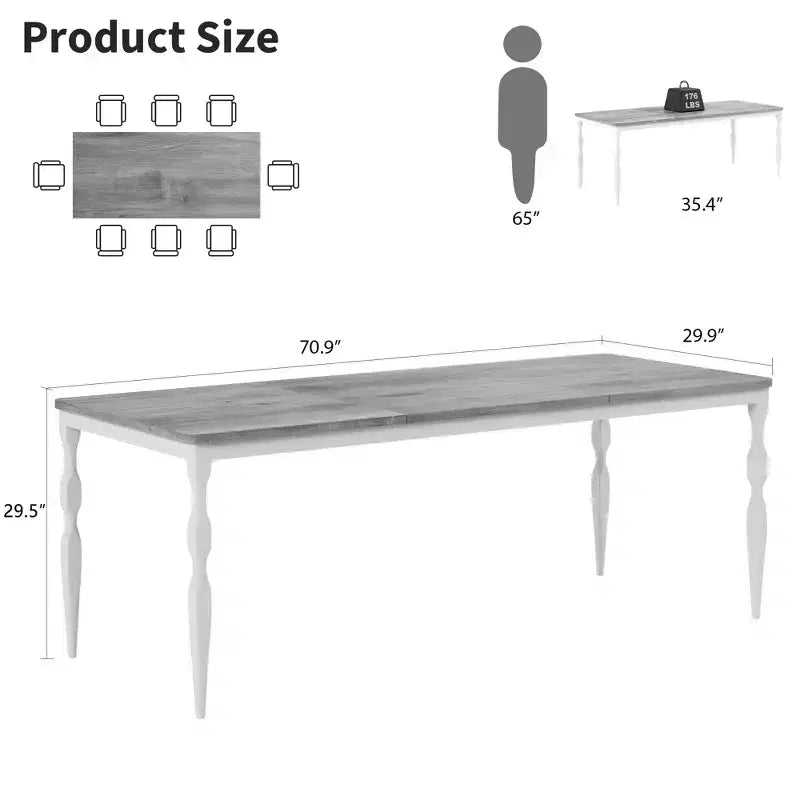 Table de salle à manger rectangulaire Senfot de 180 cm pour 8 personnes, table de cuisine rustique de style ferme avec grand plateau, longue table de salle à manger en bois avec pieds robustes