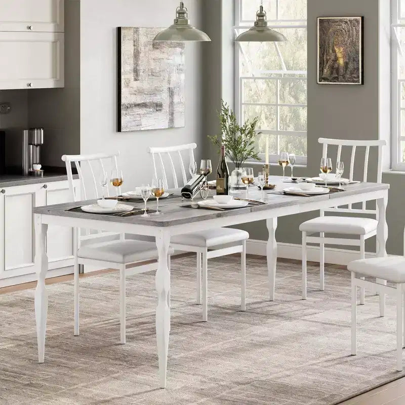 Table de salle à manger rectangulaire Senfot de 180 cm pour 8 personnes, table de cuisine rustique de style ferme avec grand plateau, longue table de salle à manger en bois avec pieds robustes