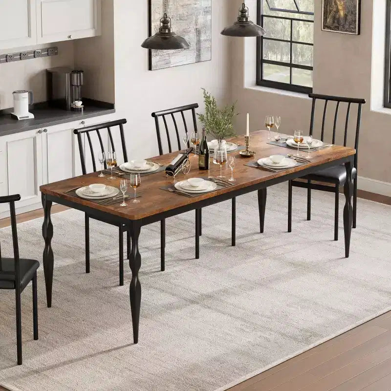 Table de salle à manger rectangulaire Senfot de 180 cm pour 8 personnes, table de cuisine rustique de style ferme avec grand plateau, longue table de salle à manger en bois avec pieds robustes