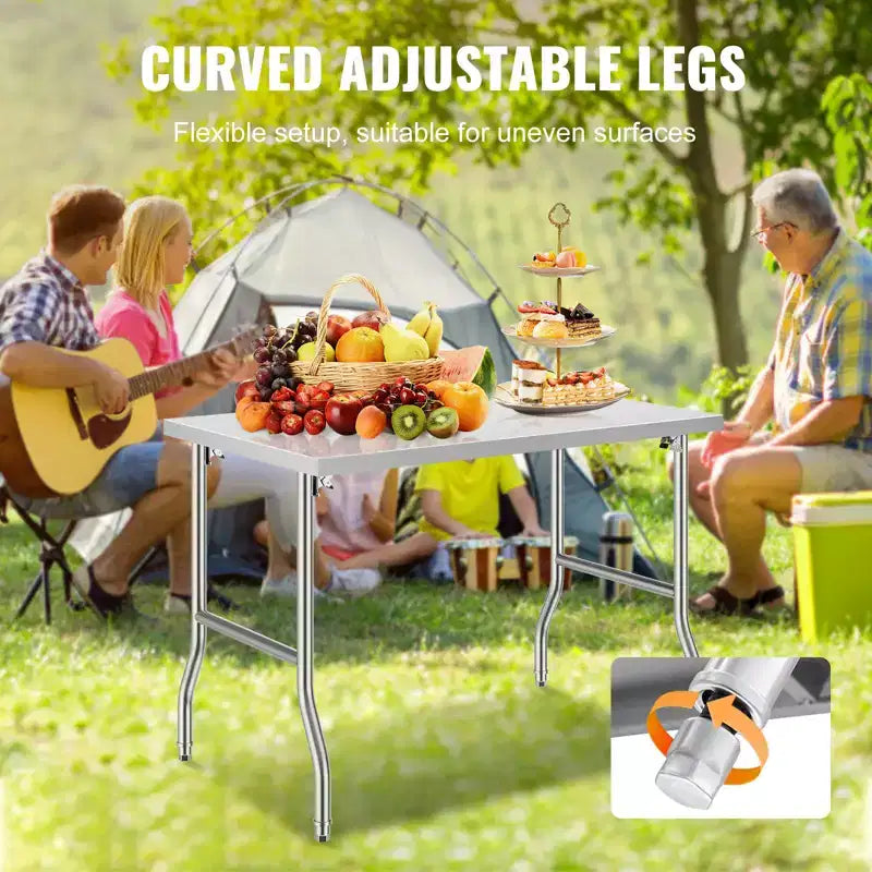 Table de préparation commerciale pliable VEVOR, plan de travail commercial 48 x 30 pouces, table pliante robuste en acier inoxydable avec charge de 300 lb, argent