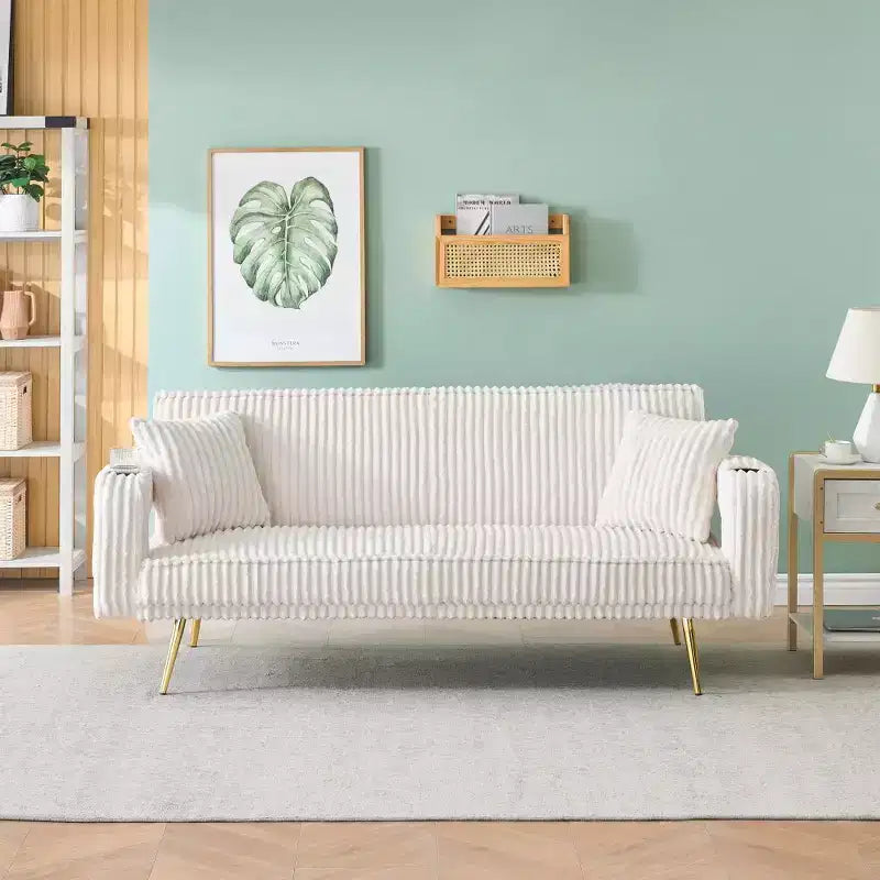 Canapé Zeus & Ruta minimaliste en velours côtelé avec coussins décoratifs