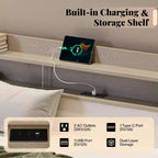 Lit de repos double AMERLIFE avec lit gigogne, lit rembourré avec tête de lit de rangement, LED et station de recharge, cadre d'angle en velours pour chambre à coucher/chambre d'amis