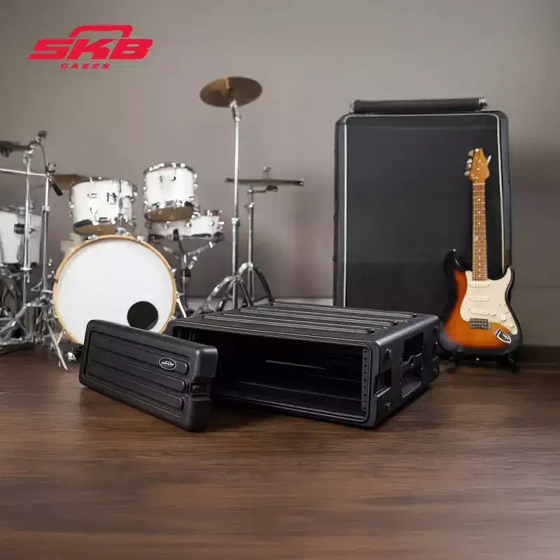 SKB 3U Roto Rack Case - Protection d'équipement en polyéthylène durable, empilable, étanche avec fermetures tournantes et pieds en caoutchouc pour musiciens, noir