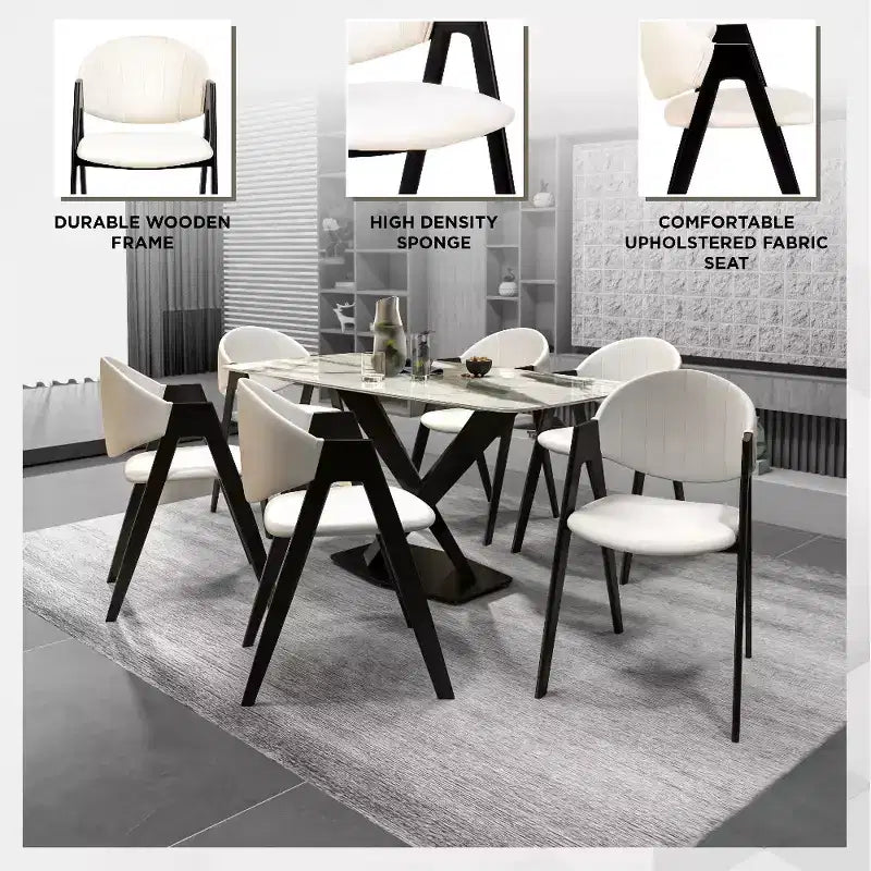 LeisureMod Savor Chaise de salle à manger moderne Chaises d'appoint rembourrées avec dossier incurvé et cadre en fer Chaises de cuisine et de salle à manger du milieu du siècle Lot de 4