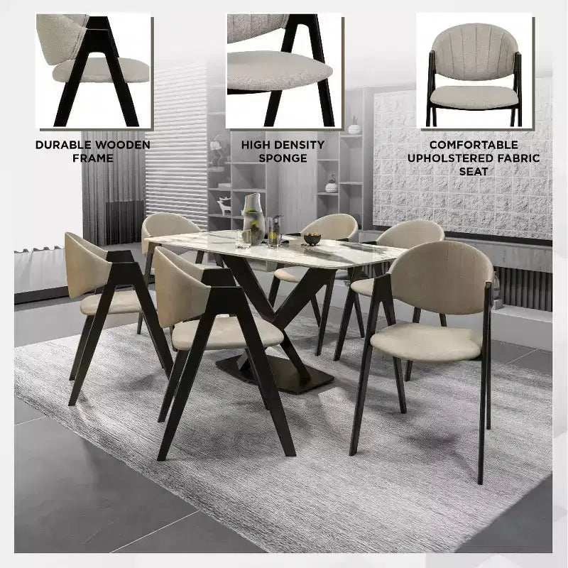 LeisureMod Savor Chaise de salle à manger moderne Chaises d'appoint rembourrées avec dossier incurvé et cadre en fer Chaises de cuisine et de salle à manger du milieu du siècle Lot de 4