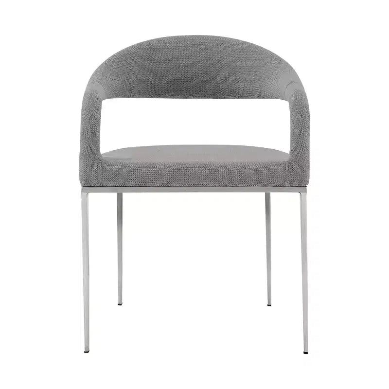 Lot de deux chaises de salle à manger HomeRoots, dossier ouvert, en polyester rembourré gris et argenté