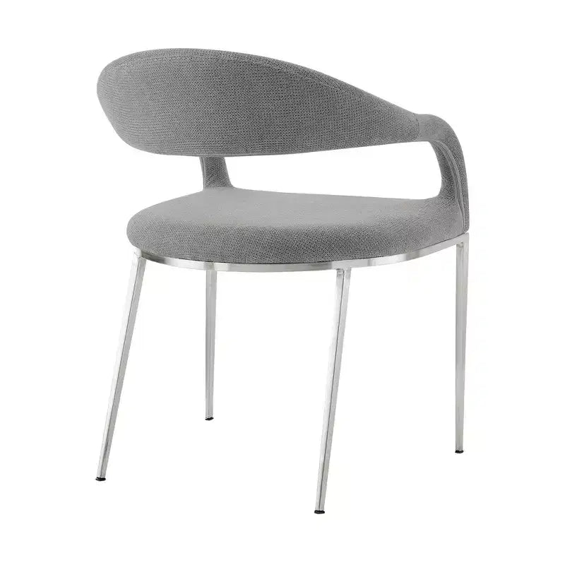 Lot de deux chaises de salle à manger HomeRoots, dossier ouvert, en polyester rembourré gris et argenté