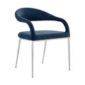 HomeRoots Set of Two Blue And Silver Upholstered Polyester Open Back Dining Arm Chairs