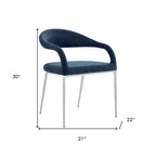HomeRoots Lot de deux chaises de salle à manger avec accoudoirs, dossier ouvert, en polyester capitonné, bleu et argent