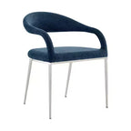 HomeRoots Lot de deux chaises de salle à manger avec accoudoirs, dossier ouvert, en polyester capitonné, bleu et argent