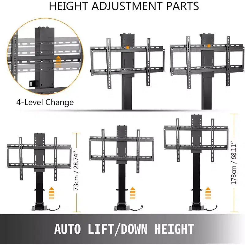Support TV motorisé VEVOR avec pivot, hauteur réglable 73-173 cm pour téléviseurs 32-70 pouces, télécommandé, capacité 70 kg, noir