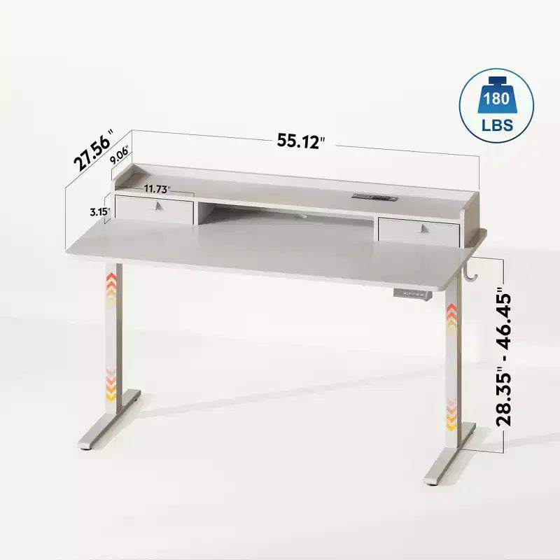 GALAXHERO Bureau électrique debout élargi de 55,24 pouces, poste de travail assis-debout réglable en hauteur avec 2 tiroirs, pour bureau à domicile